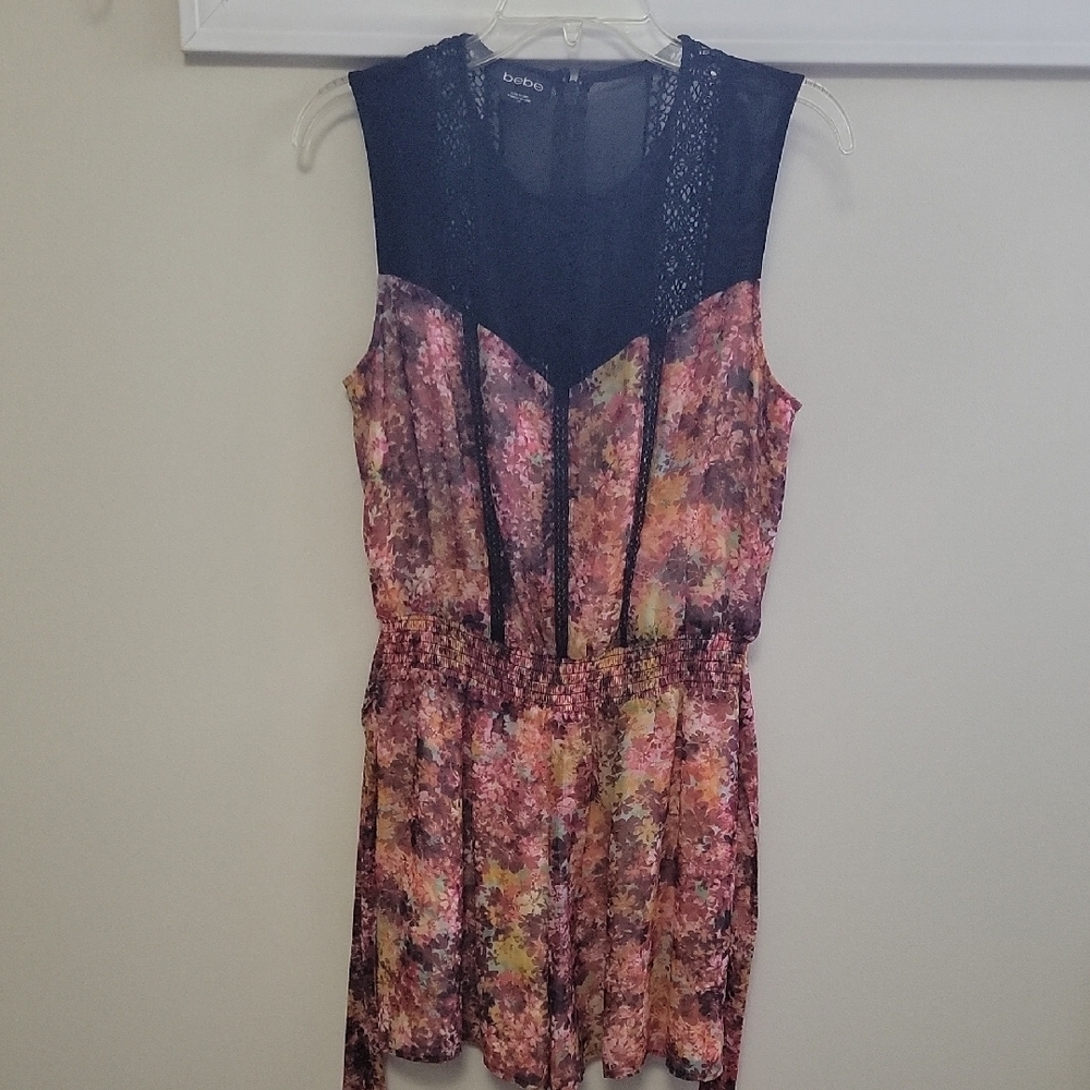 Bebe Floral Sleeveless Romper - Black Lace And Floral